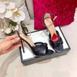 Gucci Women Metallic Leather Sandal in 10.4cm Heel Height-Black - Imagen 9