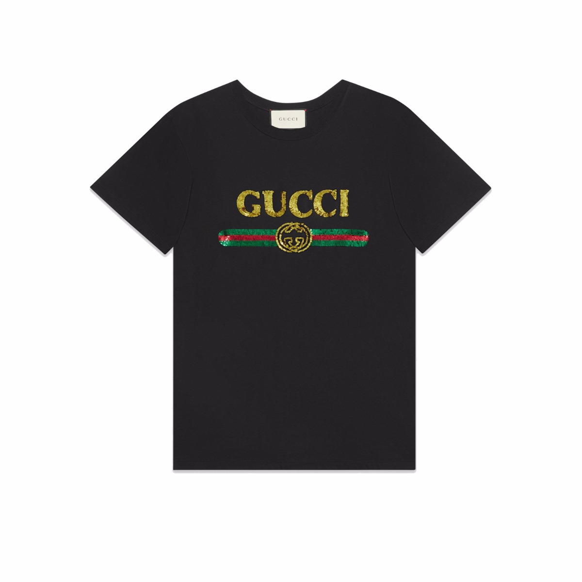 Gucci Women Oversize T-Shirt with Sequin Gucci Logo-Black - LULUX