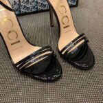 Gucci Women Patent Leather Sandal 11.4cm Thin Heel-Black - Image 9