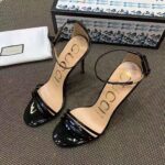 Gucci Women Patent Leather Sandal 11.4cm Thin Heel-Black - Image 4
