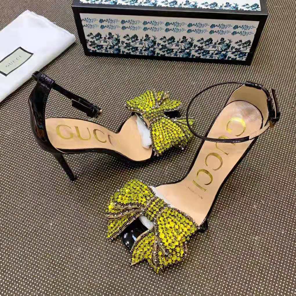 Gucci Women Patent Leather Sandal 11.4cm Thin Heel-Black