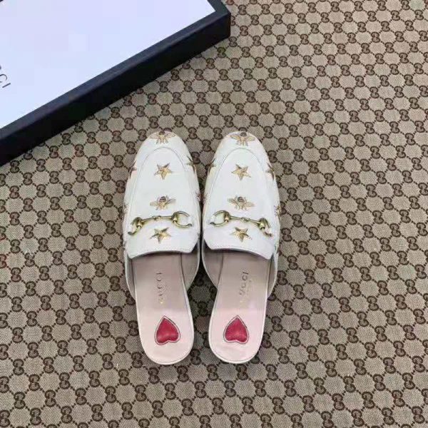 princetown embroidered leather slipper white