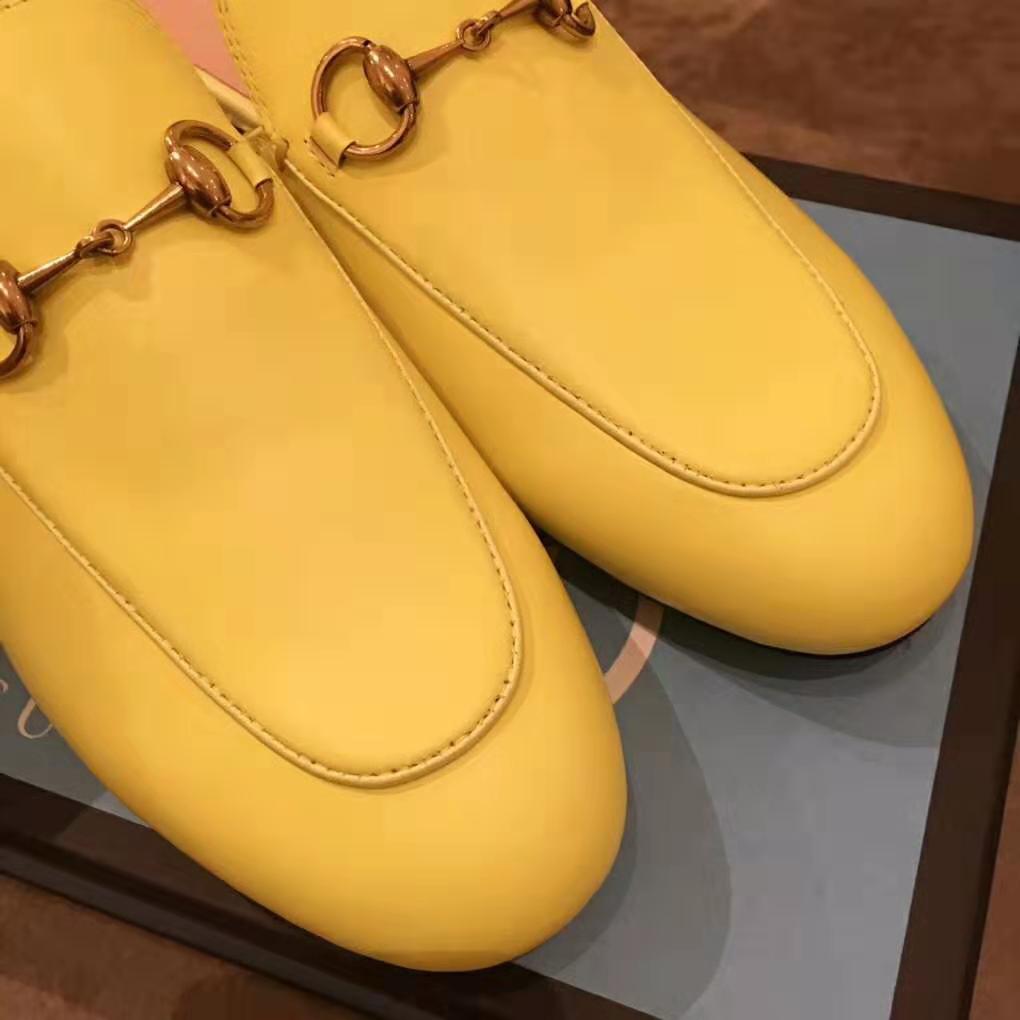 Gucci Women Princetown Leather Slipper with Horsebit Detail-Yellow