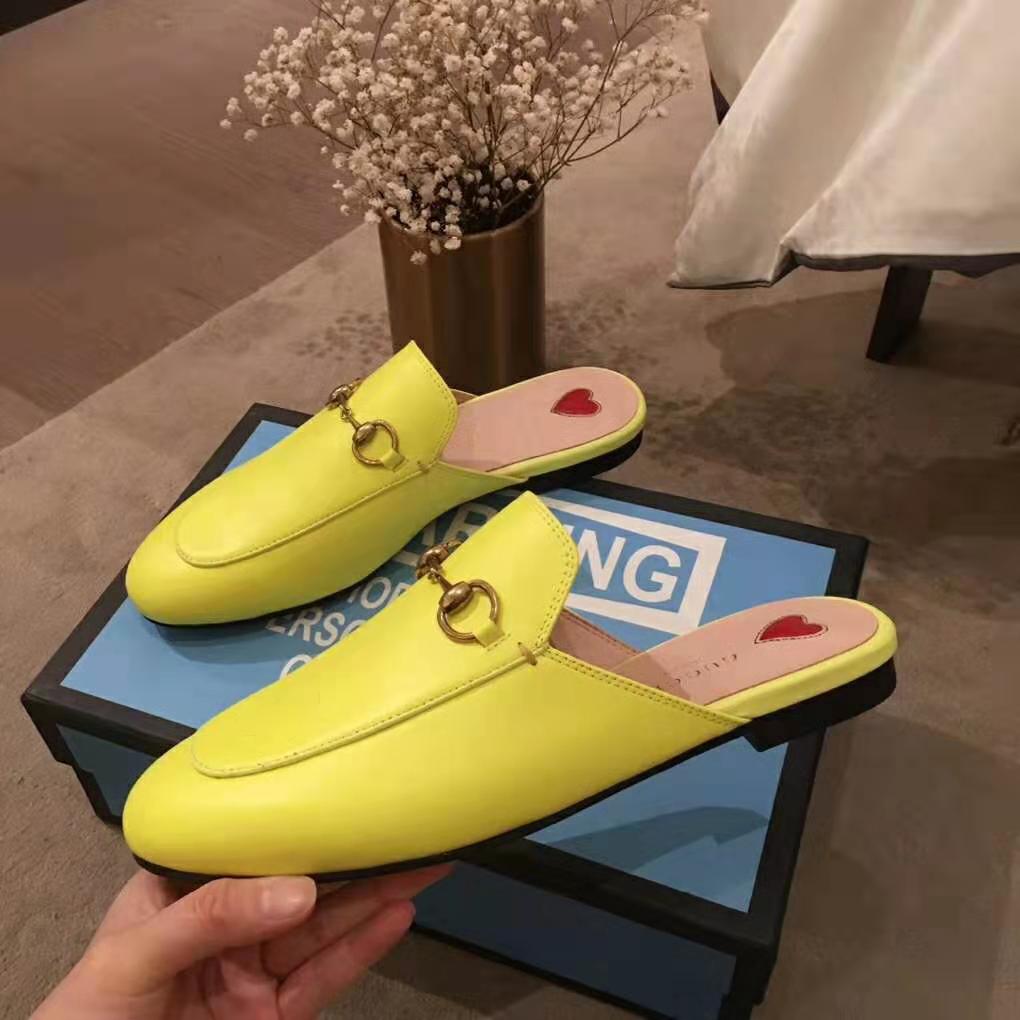 Gucci Women Princetown Leather Slipper with Horsebit Detail-Yellow