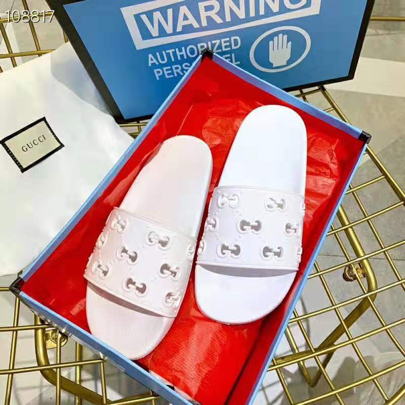 Gucci Women’s Rubber GG Slide Sandal-White