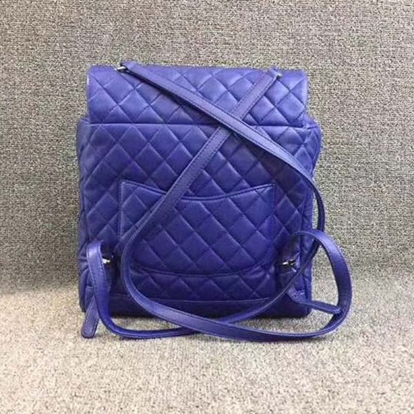 Chanel Women Backpack in Embossed Diamond Pattern Goatskin Leather-Purple (10)
