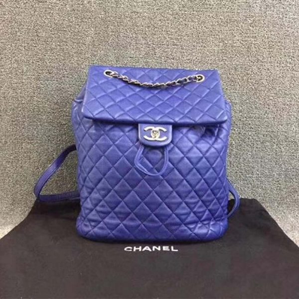 Chanel Women Backpack in Embossed Diamond Pattern Goatskin Leather-Purple (4)