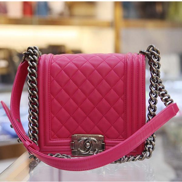 Chanel Women Boy Chanel Handbag in Smooth Calfskin Leather-Rose (1)