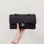 Chanel Women CF Flap Bag in Diamond Pattern Calfskin Leather-Black – Image 2