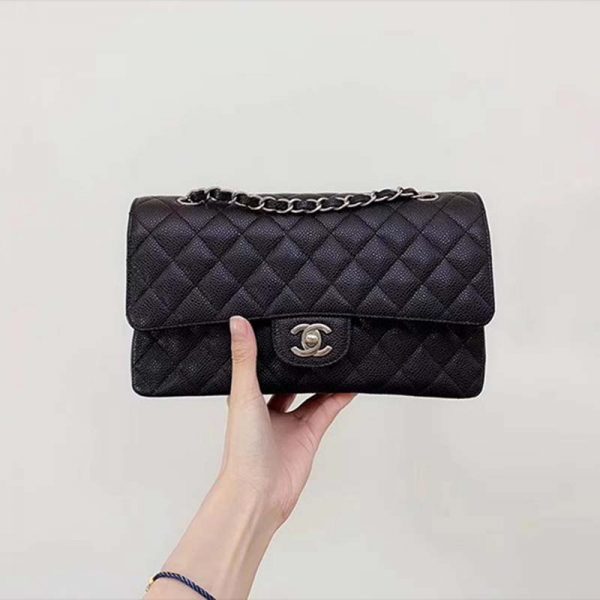Chanel Women CF Flap Bag in Diamond Pattern Calfskin Leather-Black (6)