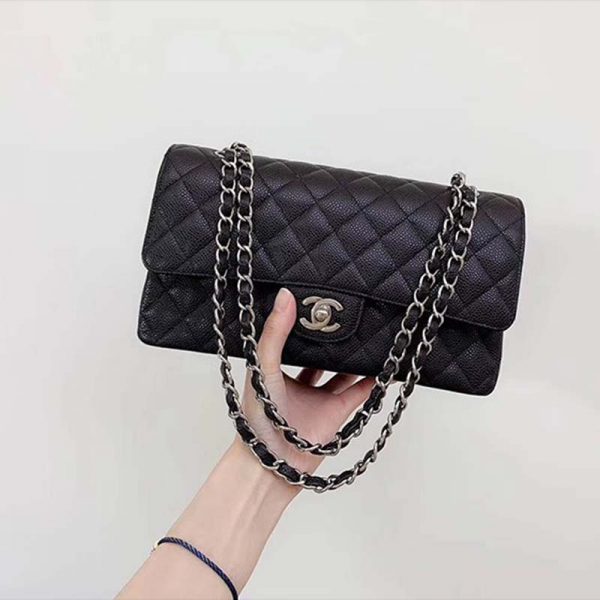 Chanel Women CF Flap Bag in Diamond Pattern Calfskin Leather-Black (8)