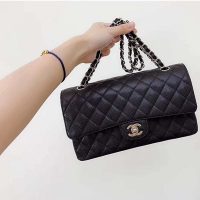 Chanel Women CF Flap Bag in Diamond Pattern Calfskin Leather-Black (4)