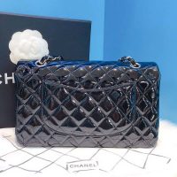 Chanel Women CF Flap Bag in Diamond Pattern Patent Calfskin Leather-Black