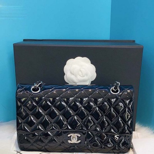 Chanel Women CF Flap Bag in Diamond Pattern Patent Calfskin Leather-Black (4)