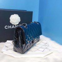 Chanel Women CF Flap Bag in Diamond Pattern Patent Calfskin Leather-Black