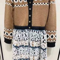 Chanel Women Cashmere & Wool Ecru Turquoise & Camel Dress-Sandy (1)
