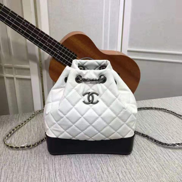 Chanel Women Chanel’s Gabrielle 17 Small Hobo Bag in Calfskin Leather-Black and White (2)