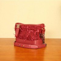 Chanel Women Chanel’s Gabrielle Small Hobo Bag in Calfskin Tweed Fabrics-Red (14)