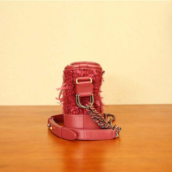 Chanel Women Chanel’s Gabrielle Small Hobo Bag in Calfskin Tweed Fabrics-Red (13)