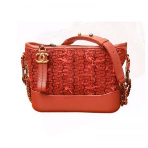 Chanel Women Chanel's Gabrielle Small Hobo Bag in Calfskin Tweed Fabrics-Red