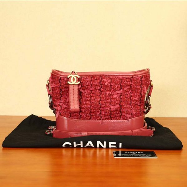 Chanel Women Chanel’s Gabrielle Small Hobo Bag in Calfskin Tweed Fabrics-Red (2)