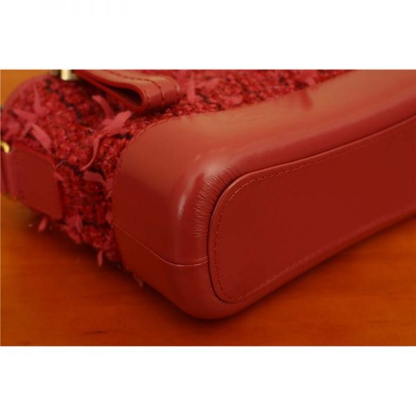 Chanel Women Chanel’s Gabrielle Small Hobo Bag in Calfskin Tweed Fabrics-Red (4)
