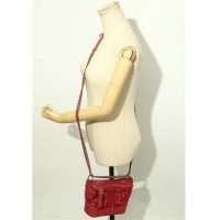 Chanel Women Chanel’s Gabrielle Small Hobo Bag in Calfskin Tweed Fabrics-Red (14)