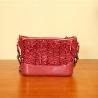 Chanel Women Chanel’s Gabrielle Small Hobo Bag in Calfskin Tweed Fabrics-Red (14)