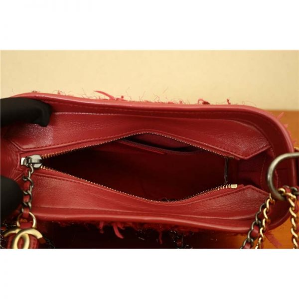 Chanel Women Chanel’s Gabrielle Small Hobo Bag in Calfskin Tweed Fabrics-Red (8)