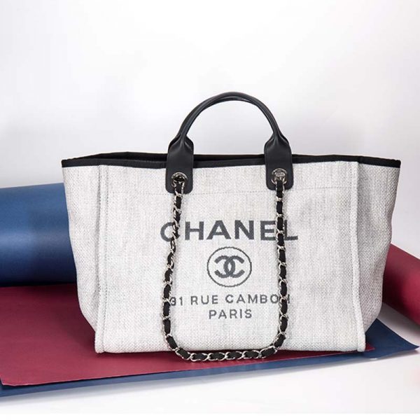 Chanel Women Deanville Shopping Bag Mummy bag in Canvas and Leather-Grey (2)
