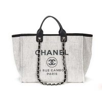 Chanel Women Deanville Shopping Bag Mummy bag in Canvas and Leather-Grey (5)