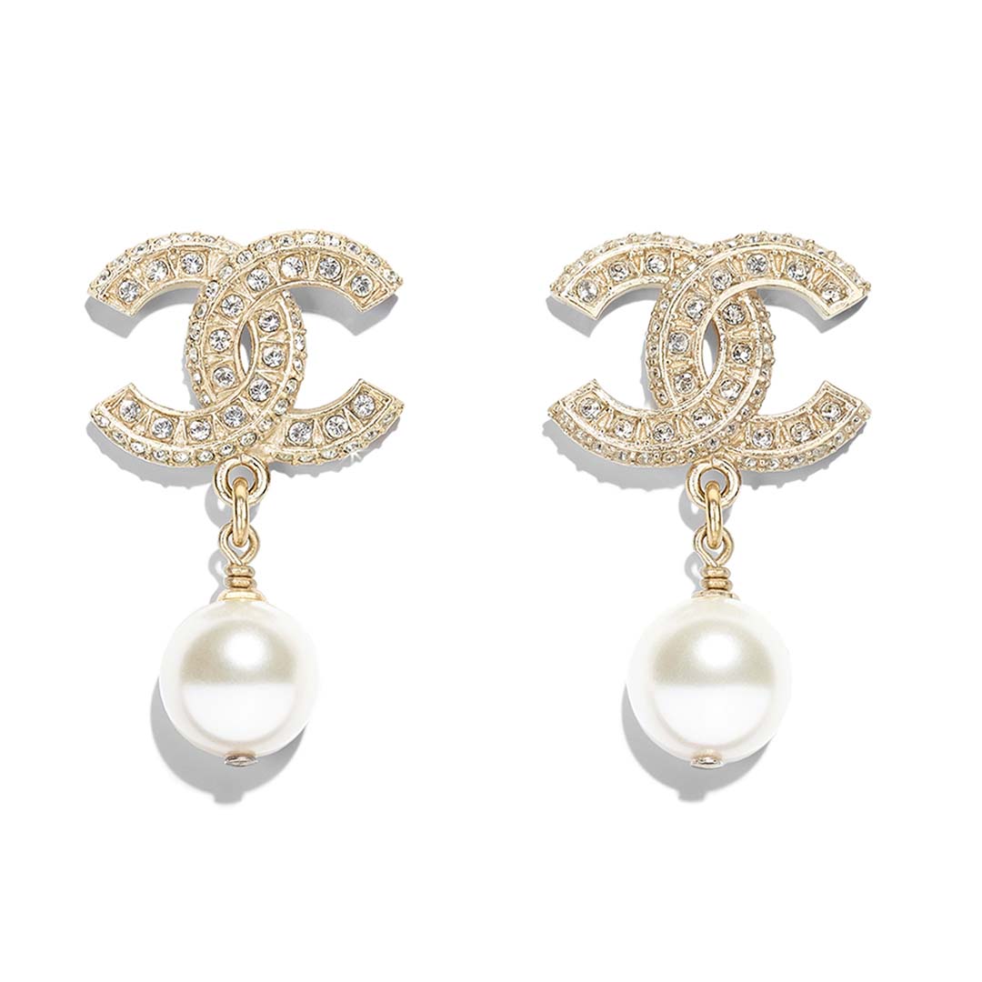 gold stud chanel earrings pearl