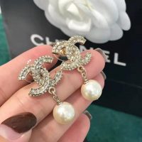 Chanel Women Earrings in Metal Glass Pearls Resin & Diamantés-White (1)