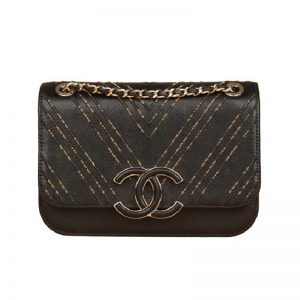Chanel Women Flap Bag in Calfskin Leather Chain Bag-Black