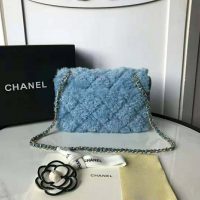 Chanel Women Flap Bag in Shearling Lambskin Leather-Blue (1)