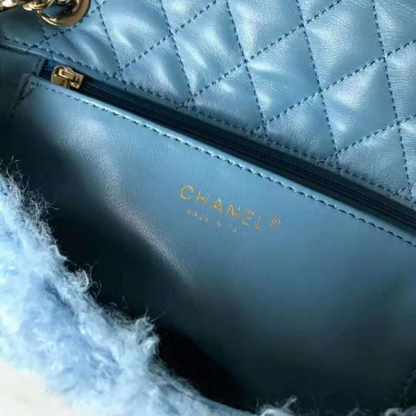 Chanel Women Flap Bag in Shearling Lambskin Leather-Blue (9)