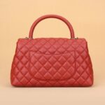Chanel Women Flap Bag with Top Handle in Grained Calfskin Leather-Red - Image 4