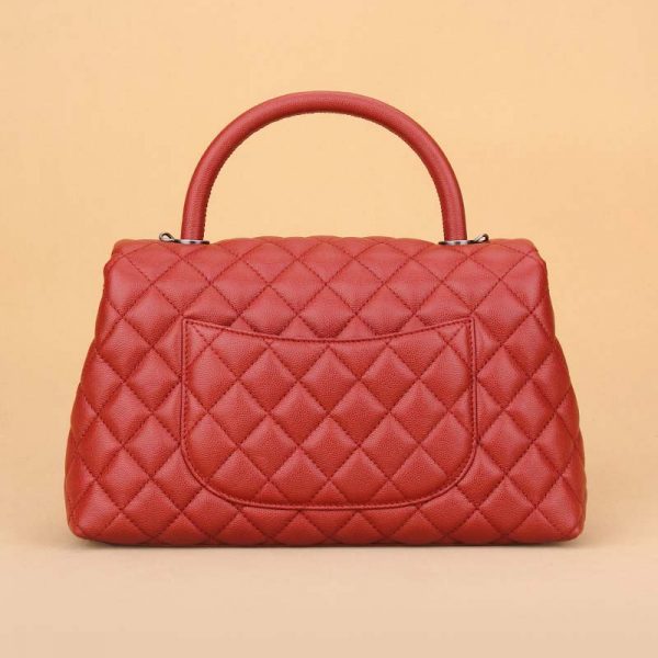 Chanel Women Flap Bag with Top Handle in Grained Calfskin Leather-Red (2)