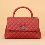 Chanel Women Flap Bag with Top Handle in Grained Calfskin Leather-Red - Image 2