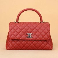 Chanel Women Flap Bag with Top Handle in Grained Calfskin Leather-Red (8)