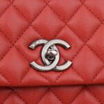 Chanel Women Flap Bag with Top Handle in Grained Calfskin Leather-Red - Image 8
