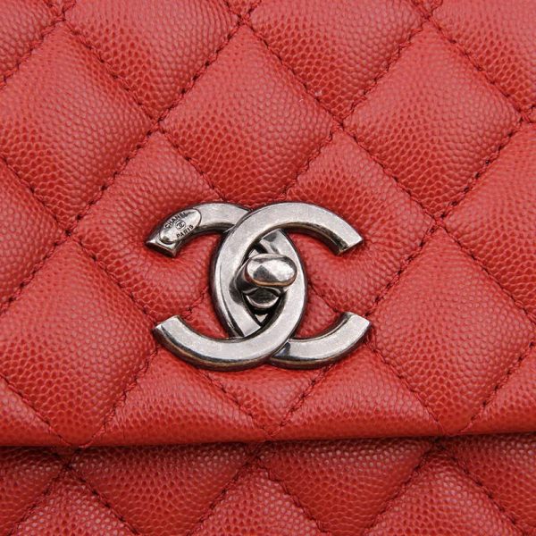 Chanel Women Flap Bag with Top Handle in Grained Calfskin Leather-Red (7)