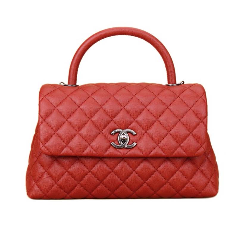 Chanel Women Flap Bag with Top Handle in Grained Calfskin Leather-Red ...