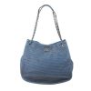 Chanel Women Hollow Out Shopping Bag with Chain in Calfskin Leather-Blue