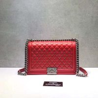 Chanel Women Large Leboy Flap Bag with Chain in Calfskin Leather-Red (2)