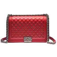 Chanel Women Large Leboy Flap Bag with Chain in Calfskin Leather-Red (2)