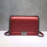Chanel Women Large Leboy Flap Bag with Chain in Calfskin Leather-Red – Image 2