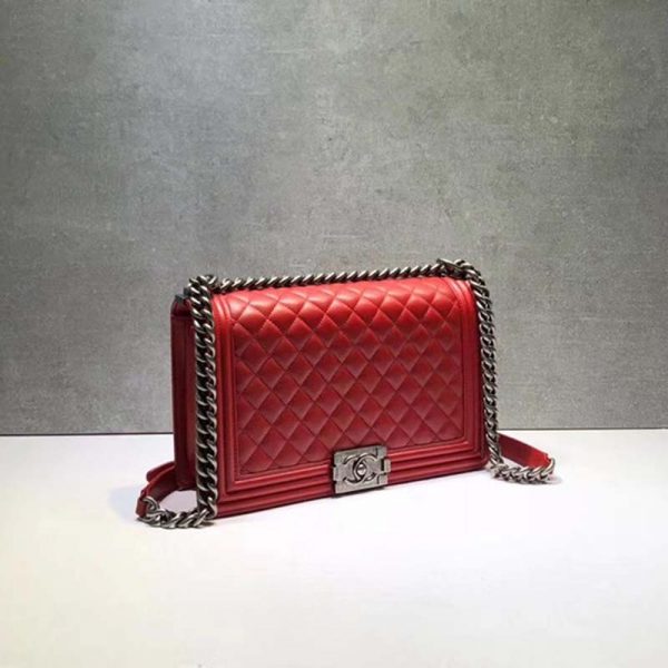 Chanel Women Large Leboy Flap Bag with Chain in Calfskin Leather-Red (7)