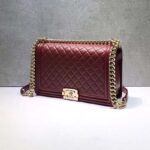 Chanel Women Large Leboy Flap Bag with Chain in Goatskin Leather-Maroon - Image 3