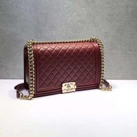 Chanel Women Large Leboy Flap Bag with Chain in Goatskin Leather-Maroon (6)